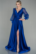 Long Sax Blue Satin Evening Dress ABU2830
