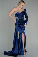 Long Navy Blue Satin Evening Dress ABU2831