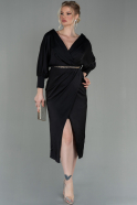 Midi Black Satin Invitation Dress ABK1611