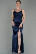 Long Navy Blue Satin Evening Dress ABU2851