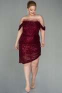 Short Burgundy Scaly Plus Size Evening Dress ABK1606