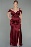 Long Burgundy Satin Plus Size Evening Dress ABU2855