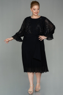 Midi Black Chiffon Plus Size Evening Dress ABK1620