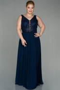 Long Navy Blue Chiffon Plus Size Evening Dress ABU2871