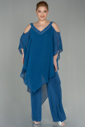 Indigo Chiffon Plus Size Evening Dress ABT096