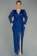 Long Sax Blue Scaly Plus Size Evening Dress ABU2878