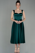 Midi Emerald Green Satin Invitation Dress ABK1614