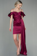 Short Cherry Colored Satin Invitation Dress ABK1632