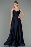 Dark Navy Blue Long Satin Evening Dress ABU1601