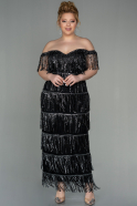 Black-Silver Long Plus Size Evening Dress ABU2861