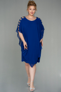 Sax Blue Short Chiffon Plus Size Evening Dress ABK1627