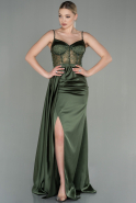 Long Olive Drab Satin Evening Dress ABU2130