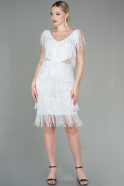 Short White Scaly Invitation Dress ABK1674