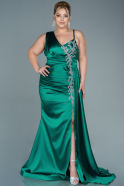 Long Emerald Green Satin Plus Size Evening Dress ABU2599