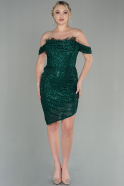 Short Emerald Green Scaly Invitation Dress ABK1605