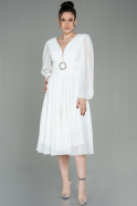 Midi White Chiffon Invitation Dress ABK1667