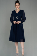 Midi Navy Blue Chiffon Invitation Dress ABK1667