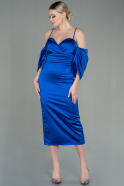 Midi Sax Blue Satin Invitation Dress ABK1676