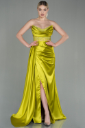 Pistachio Green Long Satin Evening Dress ABU3447