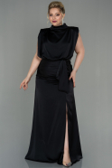 Long Black Satin Plus Size Evening Dress ABU2969