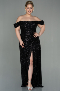 Long Black Scaly Plus Size Evening Dress ABU2973
