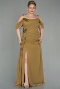 Lemon Green Long Chiffon Plus Size Evening Dress ABU2929