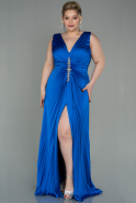 Long Sax Blue Satin Plus Size Evening Dress ABU2975