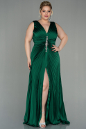 Long Emerald Green Satin Plus Size Evening Dress ABU2975