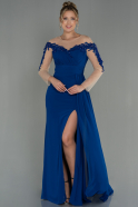 Long Sax Blue Chiffon Evening Dress ABU3012