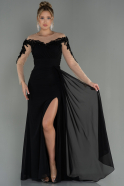 Long Black Chiffon Evening Dress ABU3012