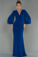 Sax Blue Long Chiffon Evening Dress ABU2818