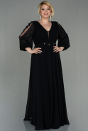 Long Black Chiffon Plus Size Evening Dress ABU3016