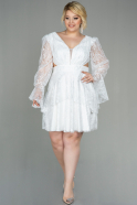 Short White Dantelle Plus Size Evening Dress ABK1702