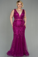 Long Fuchsia Laced Plus Size Evening Dress ABU2624
