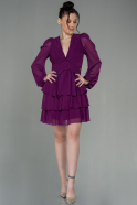 Purple Mini Chiffon Invitation Dress ABK1932
