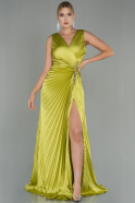 Long Pistachio Green Satin Evening Dress ABU3051