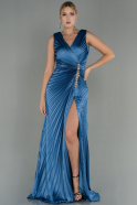 Long Indigo Satin Evening Dress ABU3051