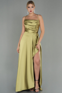 Long Pistachio Green Satin Prom Gown ABU3068
