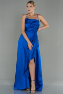 Long Sax Blue Satin Prom Gown ABU3068