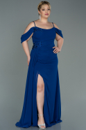 Sax Blue Long Chiffon Plus Size Evening Dress ABU2929