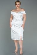 Midi White Satin Plus Size Evening Dress ABK1729