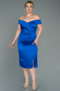 Midi Sax Blue Satin Plus Size Evening Dress ABK1729