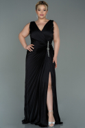 Long Black Satin Plus Size Evening Dress ABU3076