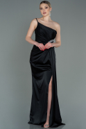 Long Black Satin Engagement Dress ABU3088
