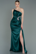 Long Emerald Green Satin Engagement Dress ABU3088