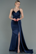 Long Navy Blue Satin Evening Dress ABU3095