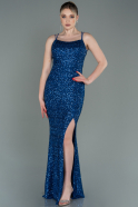 Long Sax Blue Scaly Prom Gown ABU3118
