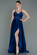 Sax Blue Long Satin Evening Dress ABU2583