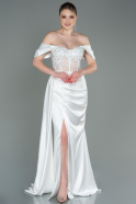 White Long Satin Evening Dress ABU3895