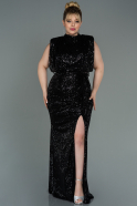 Long Black Scaly Plus Size Evening Dress ABU3115